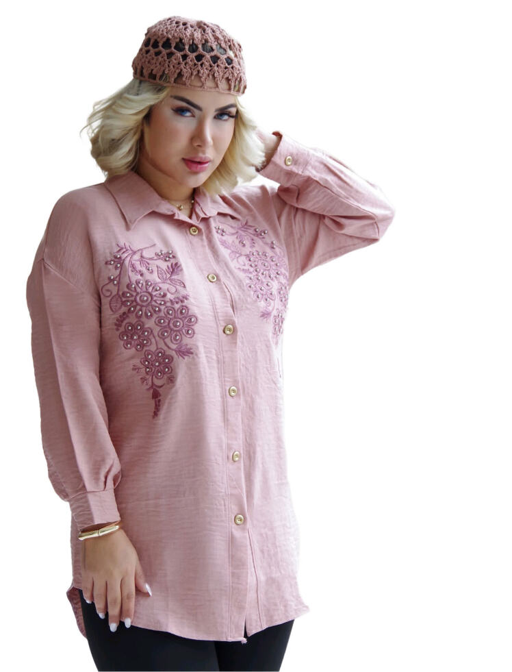 مانتو گلدوزی شده جدید شیک طرح مرواریدی رنگ صورتی