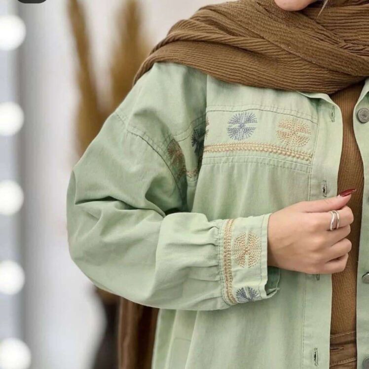 مانتو مجلسی شیک گلدوزی شده سبز